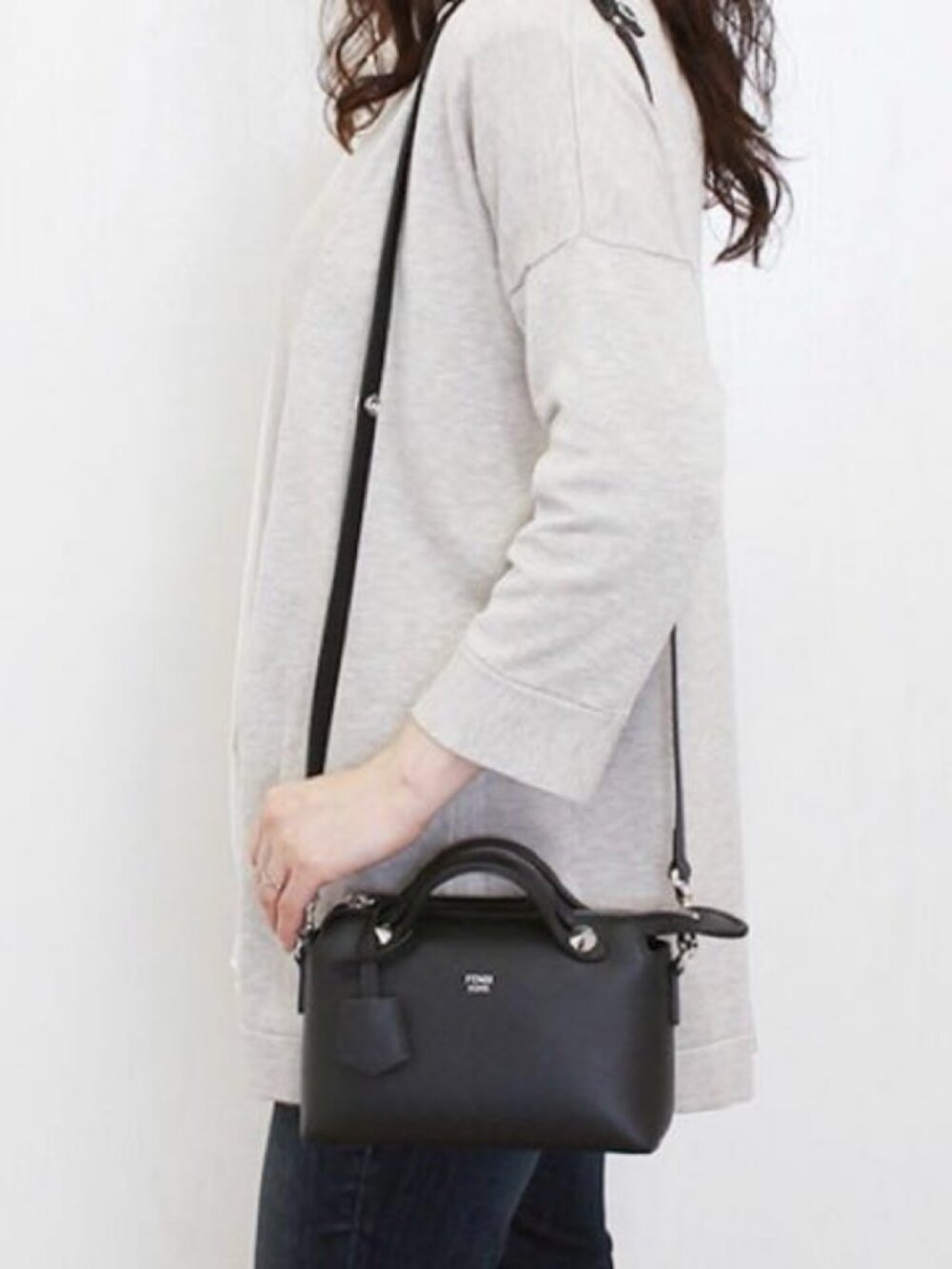Fendi By The Way Mini Boston Bag Black Pebbled Leather Silver Hardware